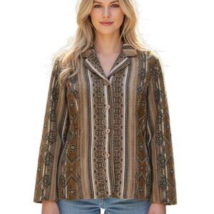 Vtg JMS Womens Tapestry Jacket Boho Southwestern Aztec Jacquard Blazer 90s - 22W